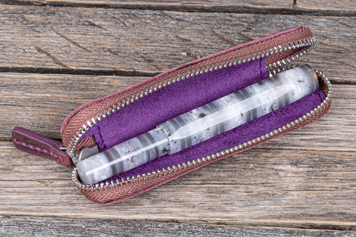 Leather Zippered Single Pen Case for Kaweco - Pocket Pen - Crazy Horse Purple