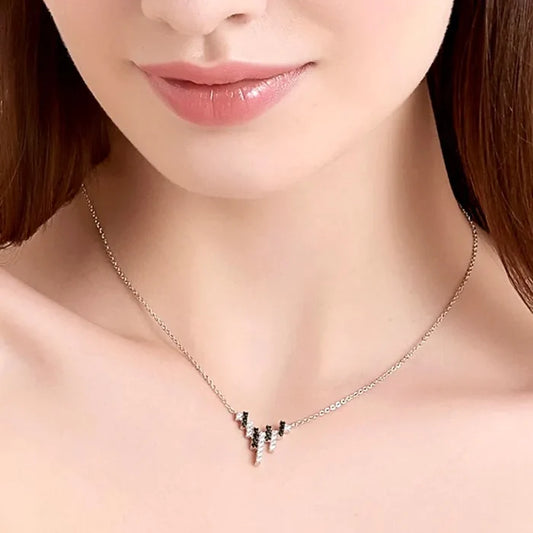 Wedding Jewelry - 925 Sterling Silver Black and White CZ Necklace
