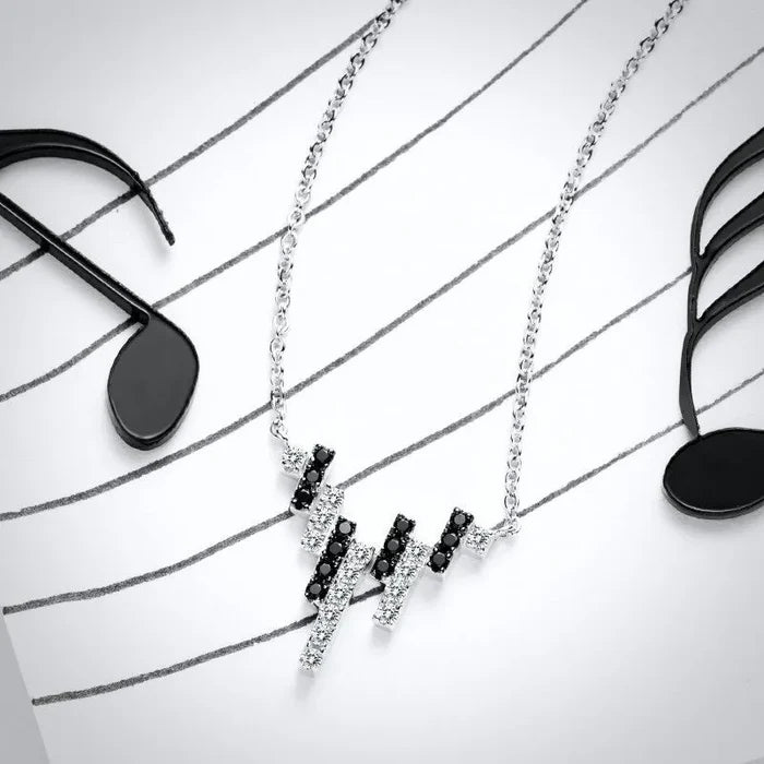 Wedding Jewelry - 925 Sterling Silver Black and White CZ Necklace