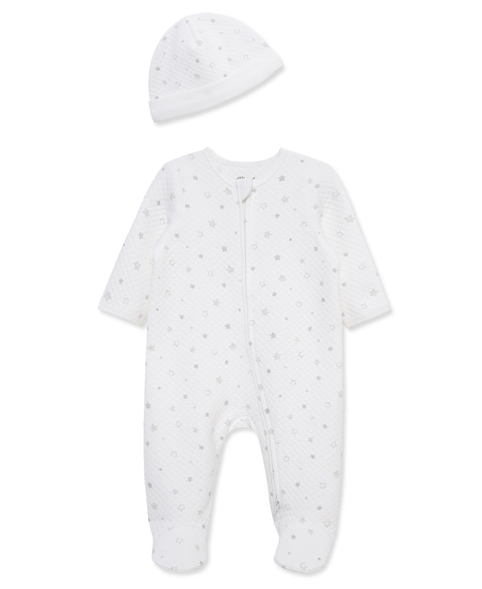 Little Me Grey Stars Quilted Footie