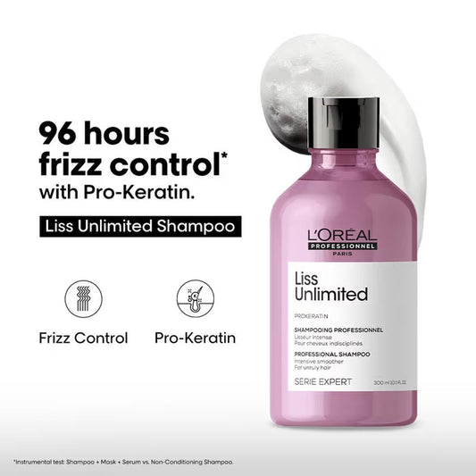 L'Oreal Professionnel Liss Unlimited Shampoo For Frizzy & Unruly Hair With Pro-Keratin (300ml)