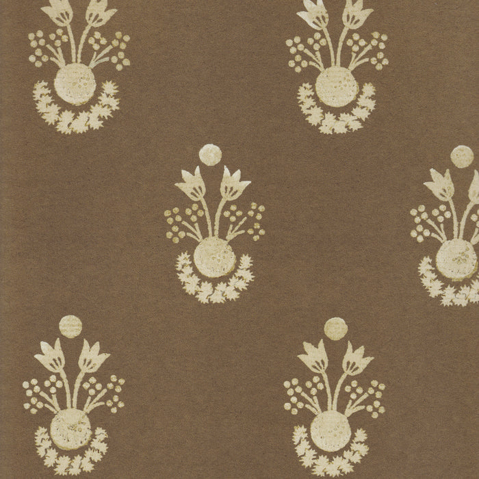 Lucie Cacao wallpaper with subtle floral motifs in warm brown, made-to-order with short lead times, manufactured in the USA quality design
