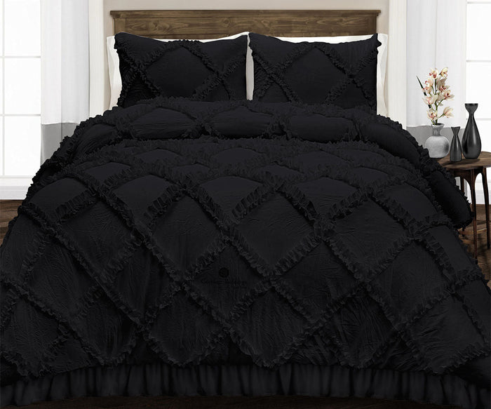 Black Diamond Ruffled Duvet Cover Set