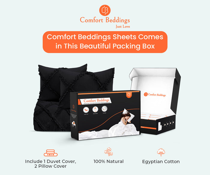 Luxurious Black Diamond Ruffled Duvet Cover Set