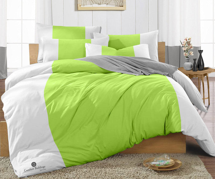 Luxurious Parrot Green contrast Colour Bar Duvet Cover