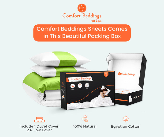 Luxurious Parrot Green contrast Colour Bar Duvet Cover