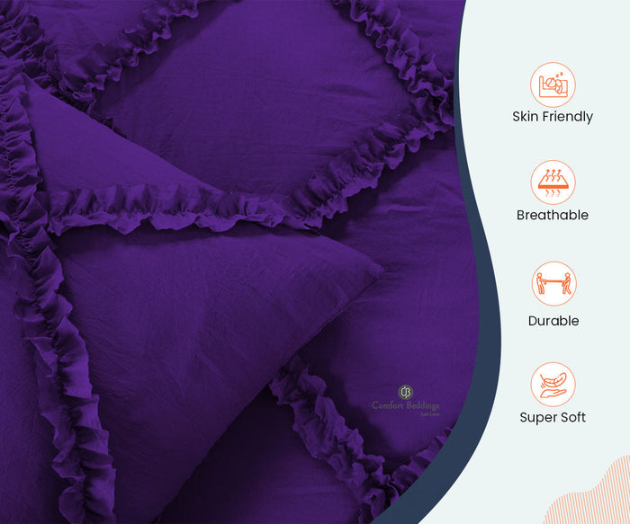 Luxurious Purple Diamond Ruffled Duvet Cover Set