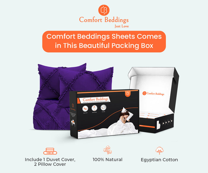 Luxurious Purple Diamond Ruffled Duvet Cover Set