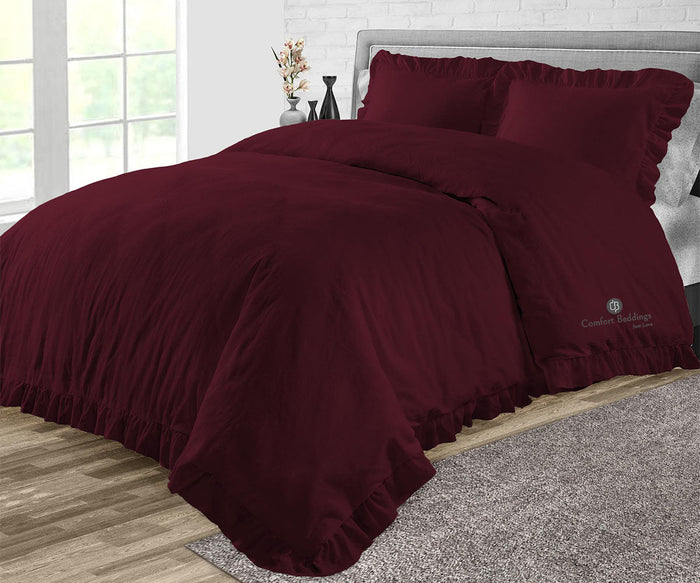 Wine Trimmed Ruffle Duvet Cover