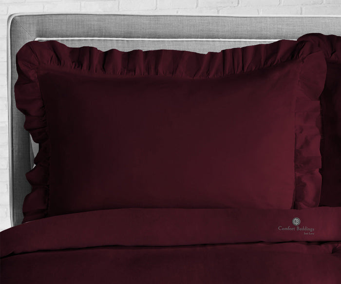 Wine Trimmed Ruffle Duvet Cover