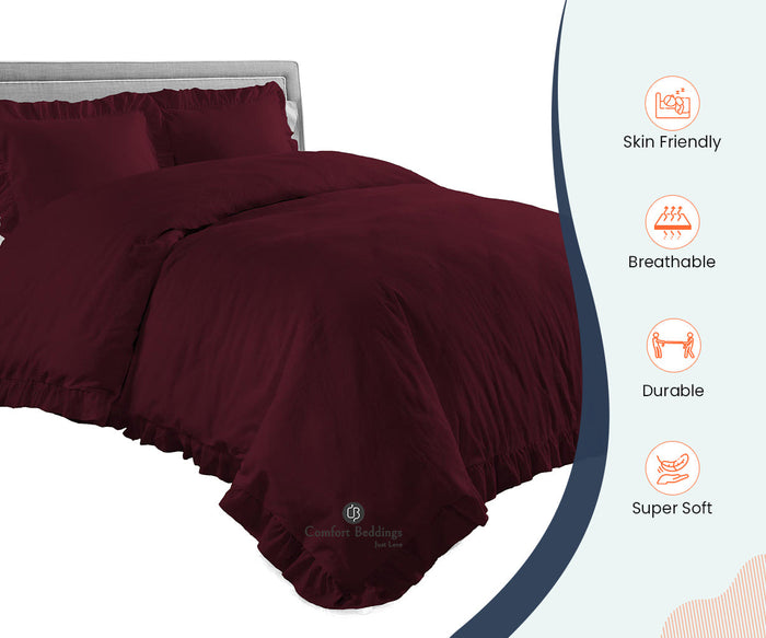 Wine Trimmed Ruffle Duvet Cover