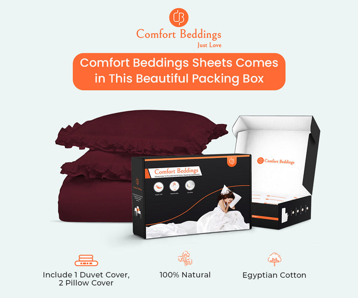 LUXURIOUS WINE TRIMMED RUFFLE DUVET COVER