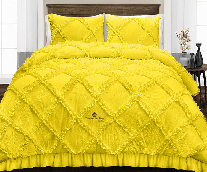 Yellow Diamond Ruffled Duvet Cover Set