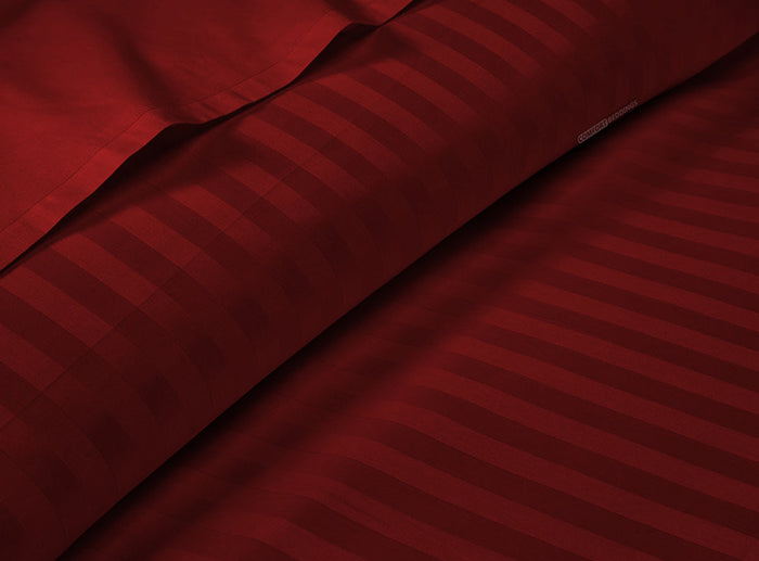 Burgundy stripe bedding in a bag