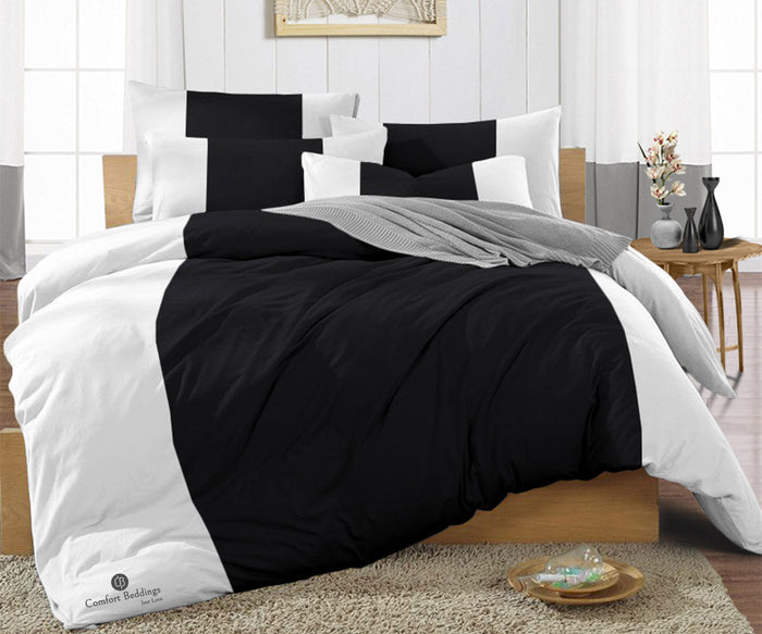 Black Contrast Color Bar Duvet Cover Set