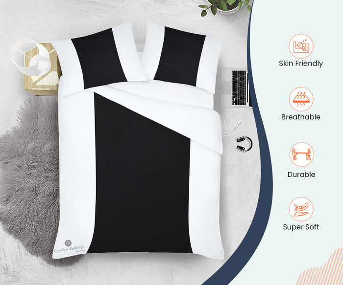 Black Contrast Color Bar Duvet Cover