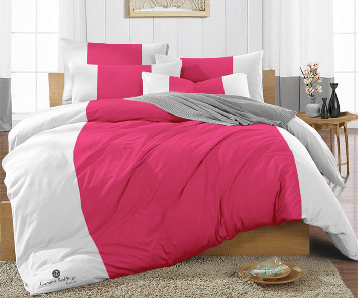 Hot Pink Contrast Color Bar Duvet Cover
