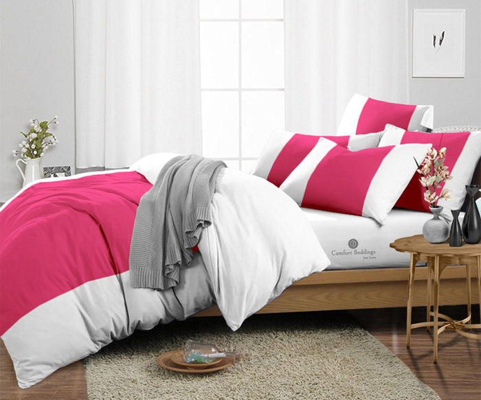 Hot Pink Contrast Color Bar Duvet Covers