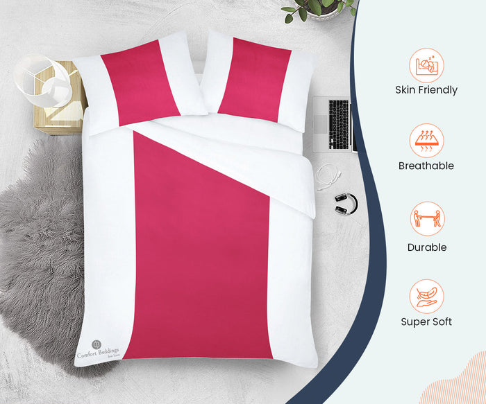 Hot Pink Contrast Color Bar Duvet Cover Set