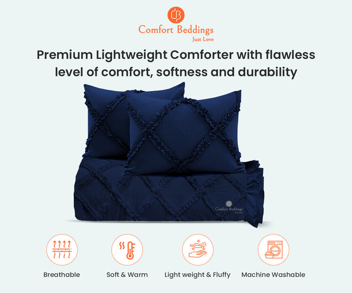 Navy Blue Diamond Ruffle Comforter