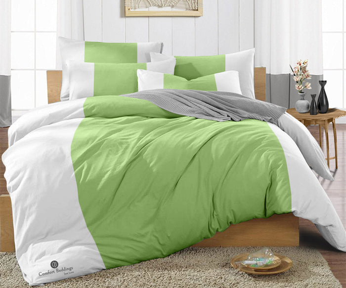Sage Contrast Color Bar Duvet Cover Set