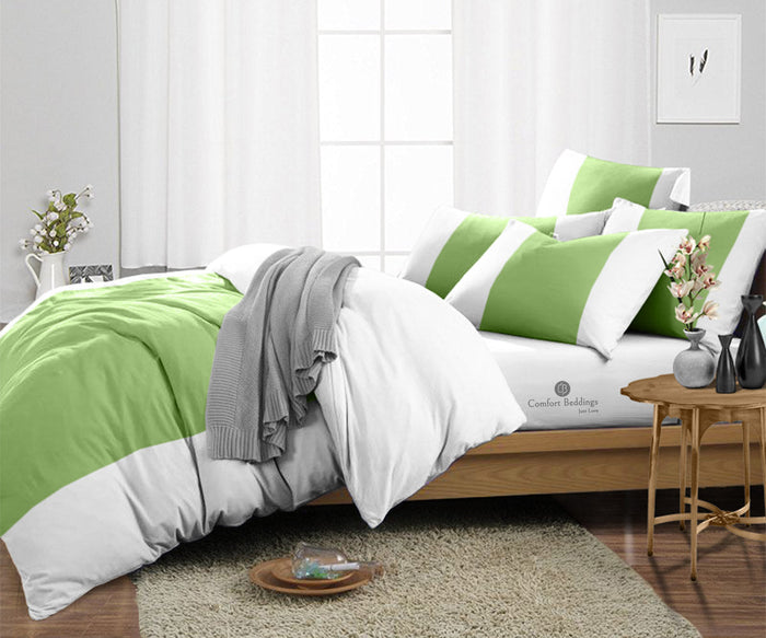 Sage Contrast Color Bar Duvet Covers
