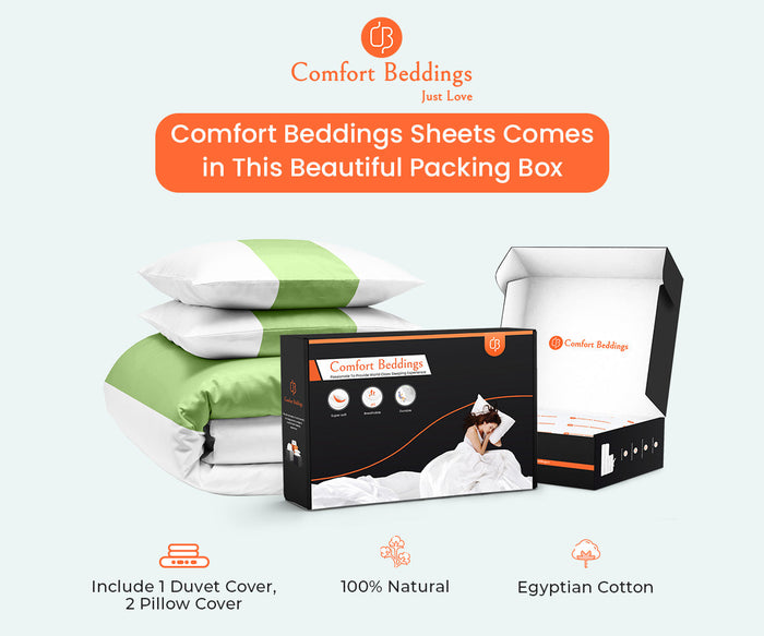 Luxury Sage with White Contrast Color Bar Duvet Cover Set