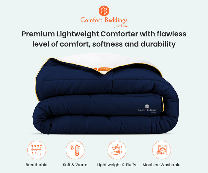 White and Navy Blue Reversible Comforter