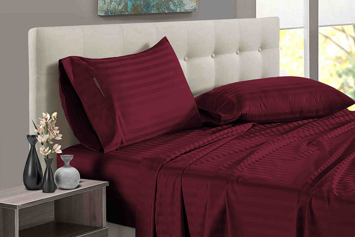 Wine Stripe Split King Sheets