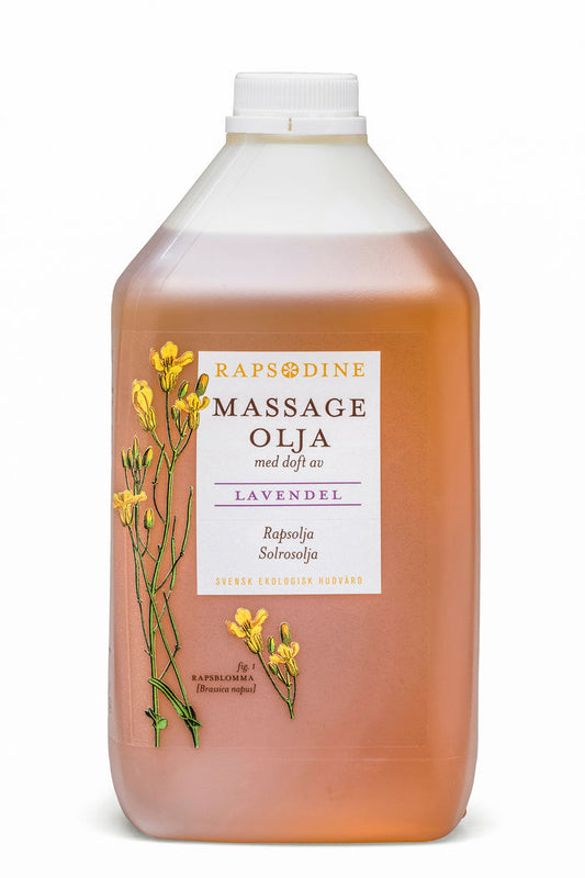 Svensk, ekologisk och vegansk massageolja, 2,5 liter från Rapsodine