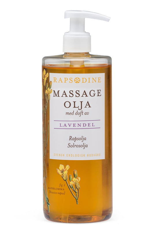 Svensk, vegansk och ekologisk massageolja, 500 ml från Rapsodine