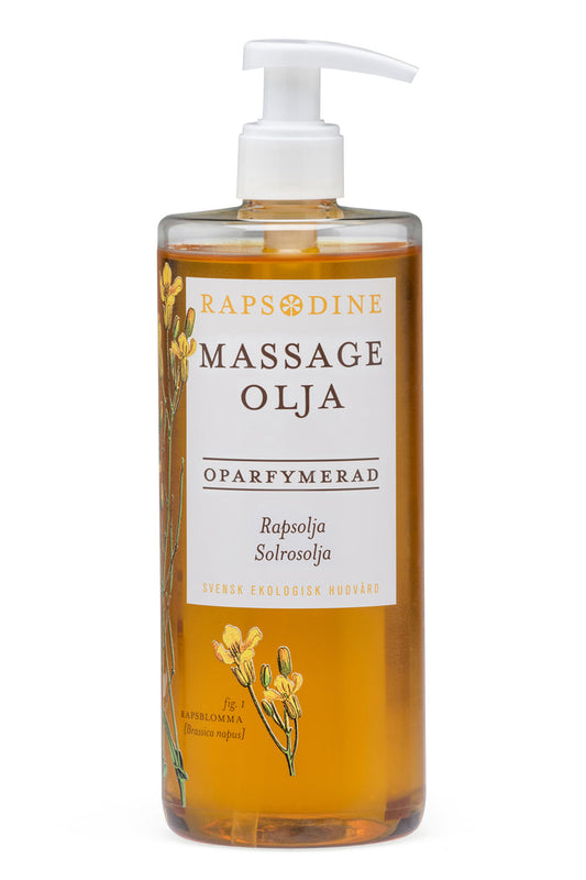Svensk, ekologisk och vegansk massageolja, oparfymerad, 500 ml från Rapsodine
