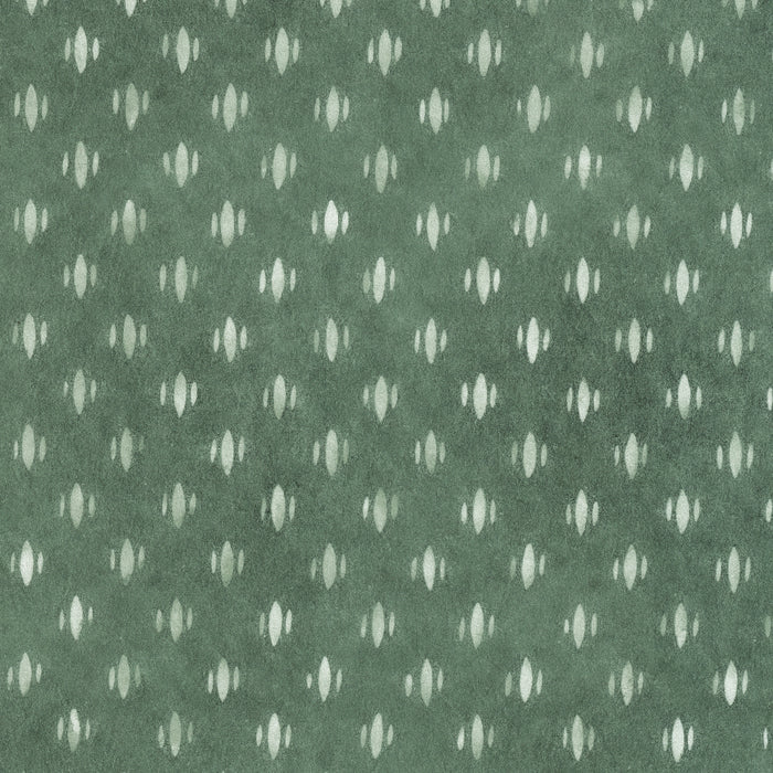 Maude Celadon wallpaper in a green pattern with ivory leaf motifs, made to order in the USA with short lead times