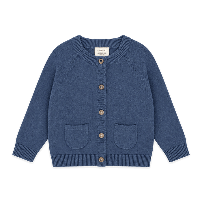 Milan Heather Knit Button Baby Cardigan Organic Cotton - Indigo Heather