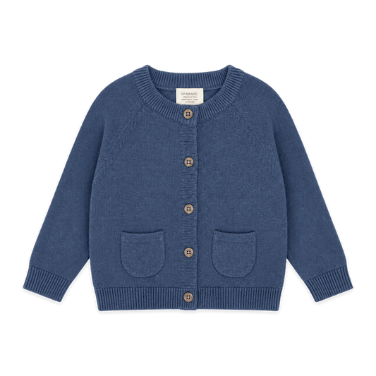 Milan Heather Knit Button Baby Cardigan Organic Cotton - Indigo Heather