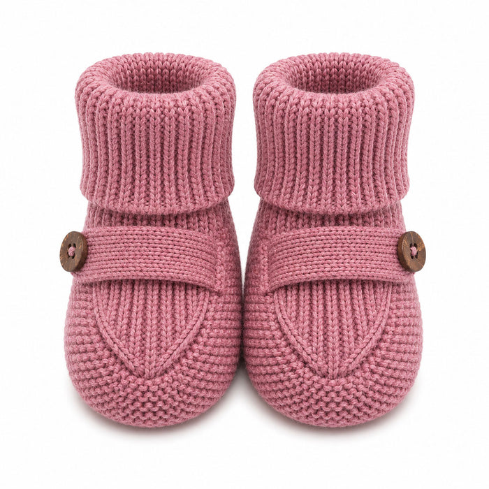 Milan Heather Knit Newborn Baby Booties, Rose Heather