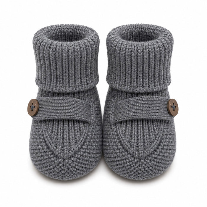 Milan Heather Knit Newborn Baby Booties, Charcoal Heather