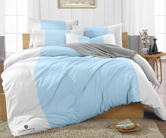 Light Blue contrast Color Bar Duvet Cover