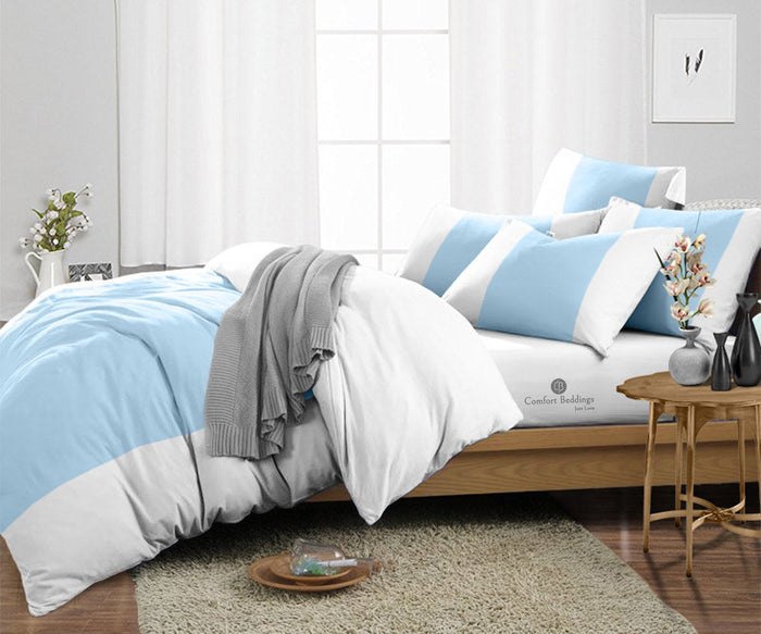 Light Blue contrast Color Bar Duvet Covers