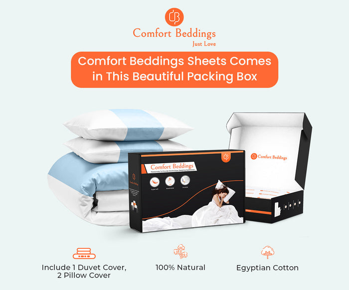 Most Selling Light Blue Contrast Color Bar Duvet Cover