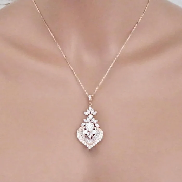 Wedding Jewelry - Cubic Zirconia Bridal Necklace - Available in Silver, Rose Gold and Yellow Gold