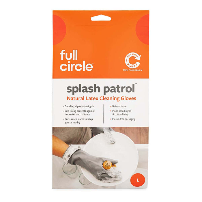 Full Circle natural latex cleaning gloves packaging on a white background