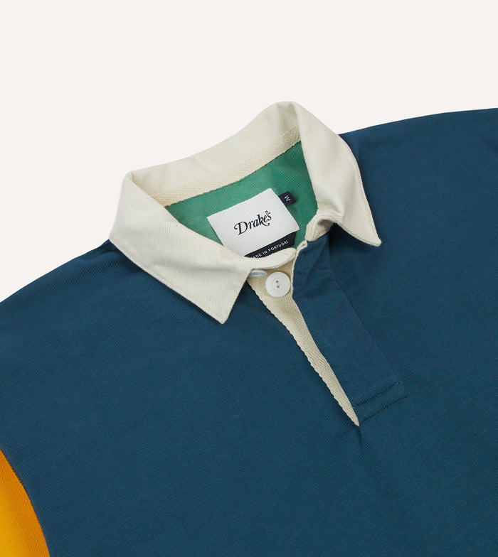 Navy, Yellow, Red and Green Colourblock Cotton Rugby Shirt