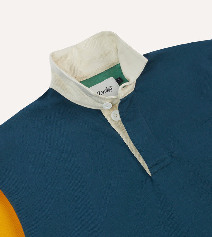 Navy, Yellow, Red and Green Colourblock Cotton Rugby Shirt