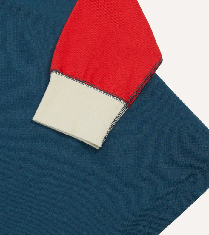 Navy, Yellow, Red and Green Colourblock Cotton Rugby Shirt