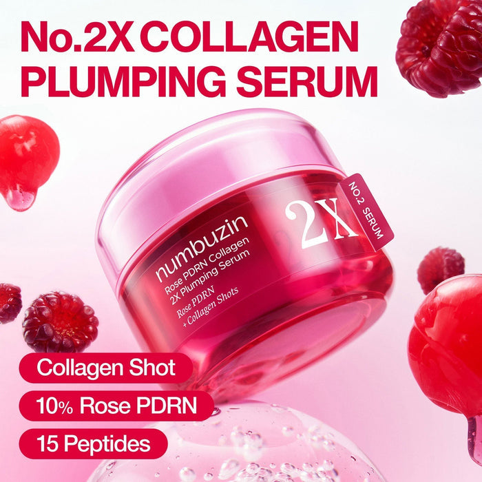 Numbuzin No.2 Rose PDRN Collagen 2X Plumping Serum + Collagen Shot 30ml - DOKAN