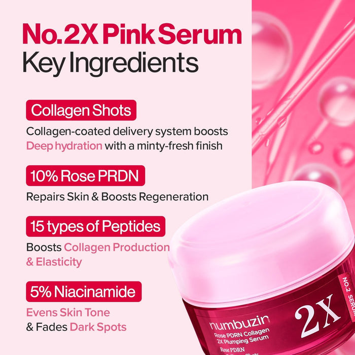Numbuzin No.2 Rose PDRN Collagen 2X Plumping Serum + Collagen Shot 30ml - DOKAN