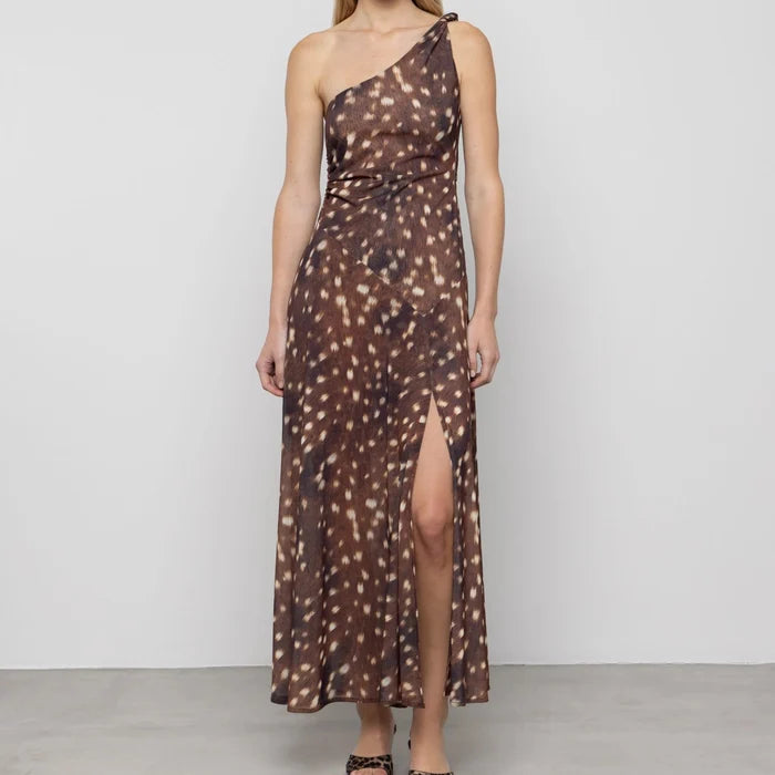 One-Shoulder Deer Print Dress