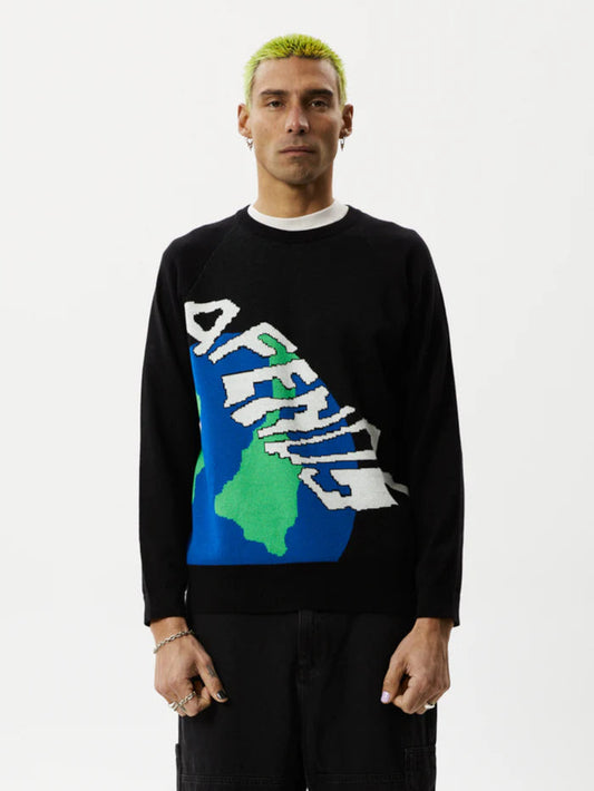 Orbital - Recycled Raglan Knitted Crew Neck Jumper | Black-Image 1