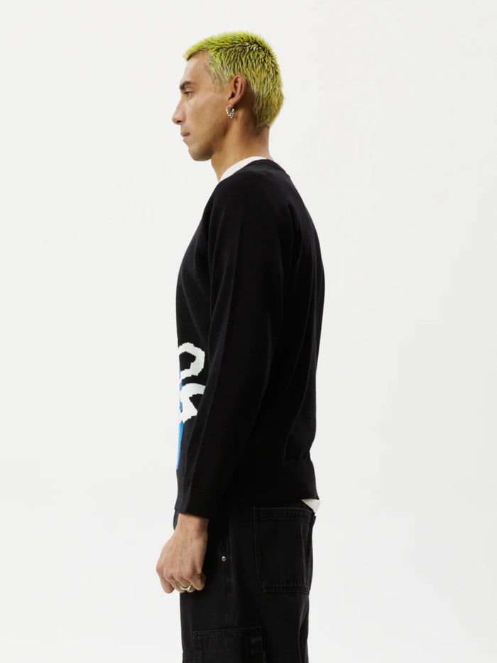 Orbital - Recycled Raglan Knitted Crew Neck Jumper | Black-Image 2